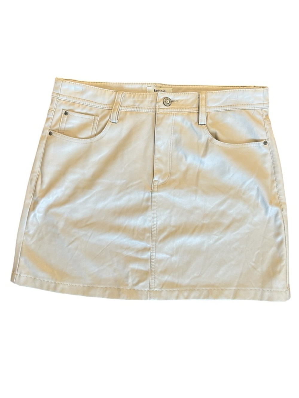 Kensie X Revolve 5 Pocket Vegan Faux Leather Mini Skirt Beige Cream 6 28